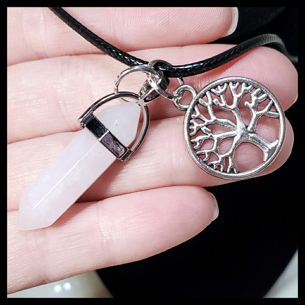 Rose Quartz Chakra and Tree of Life Necklace